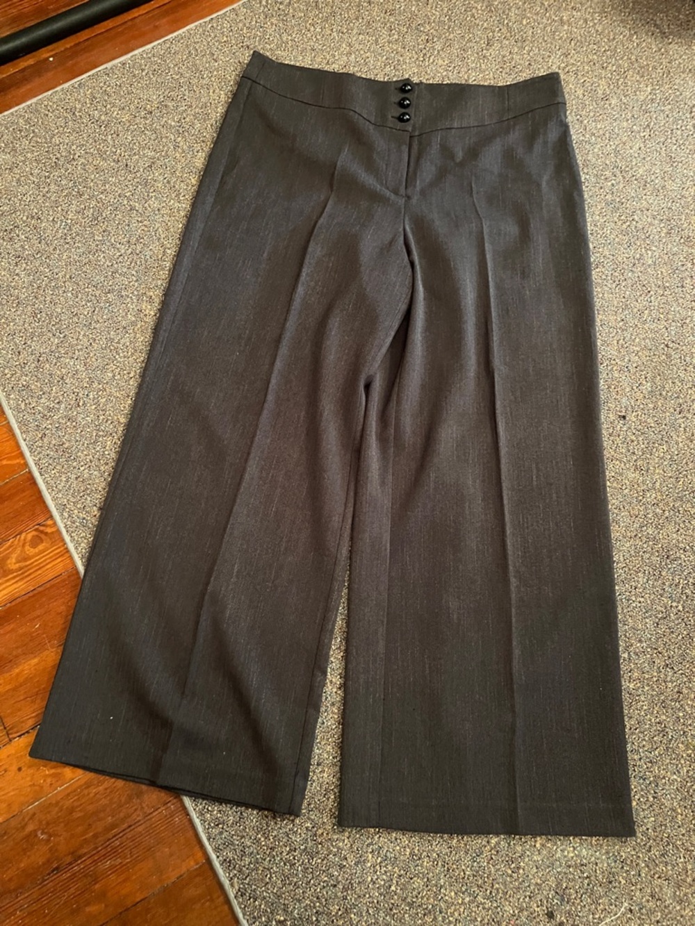 Monroe & Main Charcoal Gray Black Wide-Leg Trousers with Button Waist